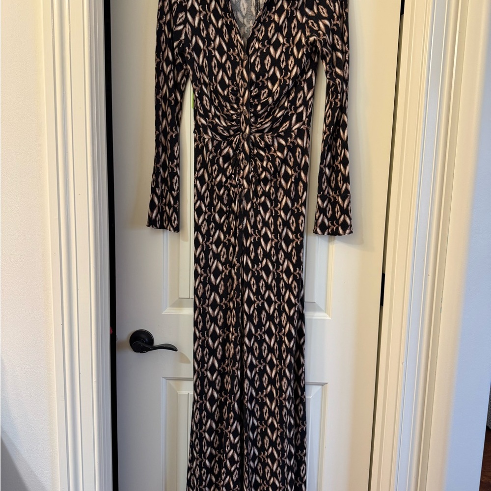 Free People Black and Cream Patterned Jumpsuit